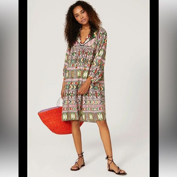 NWT Farm Rio Amulet Midi Trapeze Dress Medium - Picture 1 of 15